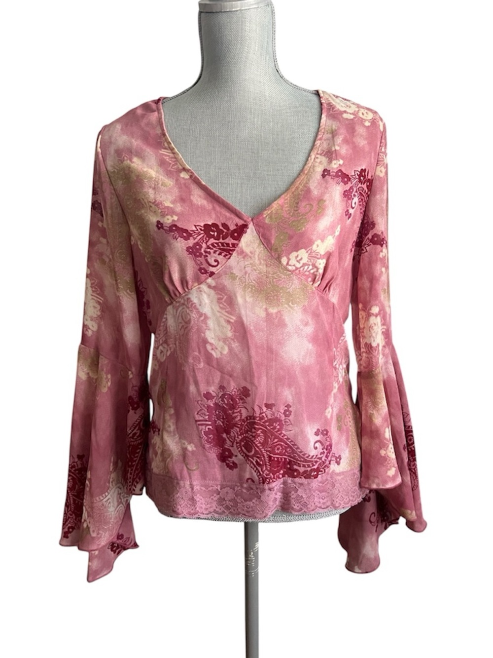 Y2K George Pink Paisley Print Blouse
